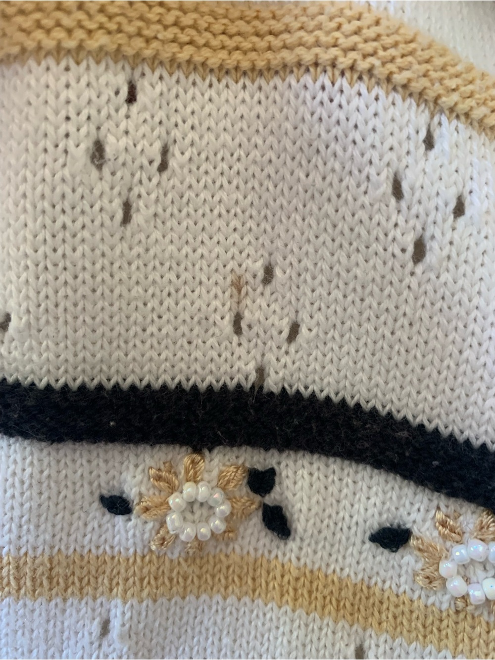 Vtg Alfred Dunner Women’s Knit Top XL  Stitches Floral Beaded Cream 90s Taiwan - Picture 11 of 13